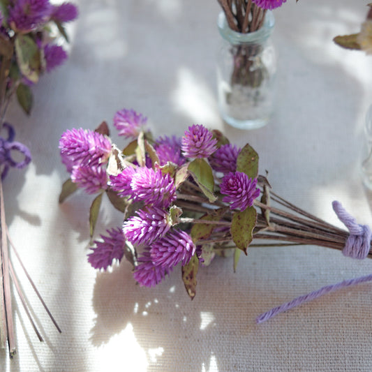 Dried purple globe flowers with leaf {Bunch} ~ Gomphrena globosa
